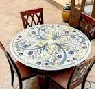24" Round White Marble Table Top Pietra Dura Inlaid Marquetry Arts Hallway Decor