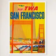 Galrie Vintage San Francisco Airline Travel Poster Golden Gate Bridge Art, White Frame, 50 x 70cm (20 x 28inch)