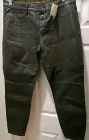Banana Republic Shiny Olive Green Faux Leather Size 30 Pants Y2k Retro Slim