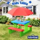 Kids Picnic Table w/Umbrella Garden Outdoor Play Multi-Colour Bench Chair Set