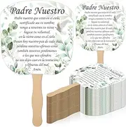 Geelin 50 Pcs Spanish Christian Handheld Fans Set Religious Church Paper Hand Fans with Wooden Handle for Church Services Inspirational Scripture Spanish Christian Gifts