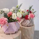 果凍香風皮紋鮮花手提袋 韓系花束禮品禮包裝袋 花束鮮花手提袋 小香風520女神節七夕情人節手提花盒 鮮花包裝材料