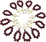 12 Pieces Catholic Finger Rosary Ring Red Wooden Prayer Beads Pocket Rosary with Cross One Decade Mini Rosaries in Bulk for Baptism Party Favors Religious Gifts