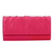 Women's Leather RFID Flap Long Wallet Clutch Organizer- Rose Red