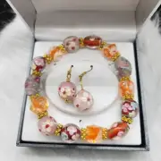 Worthington Stretch Millefiori Style Glass Bead Bracelet Pierced Earring Set New