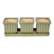 HOME GARDEN DECOR GREEN SQUARE CERAMIC PLANTER SET/3
