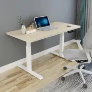140cm Standing Desk Height Adjustable Sit Stand Motorised White Dual Motors Frame Maple Top
