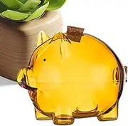 MWZBTG Glass Coin Bank, Clear Coin Bank Glass - Cute Money Box - Pig Shape Decorative Rescue Glass for Bookshelf of Dressing Table, Commemorative Coin Container