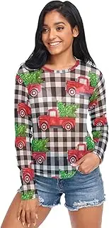 [RPLIFE] Vintage Red Trucks Green Christmas Trees Black Mesh Tops, Sexy Sheer Tops for Women S-XXL