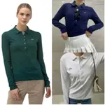 【限時折扣】女生長袖翻領POLO衫 鱷魚純棉素面(網眼材質)素面刺繡LOGO翻領女長袖T恤 女POLO衫