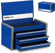 Mini Blue Tool Box, Portable 3 Drawer Steel Stackable Tool Box with Magnetic Tab