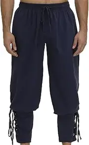 [HEYDHSDC] Lace-Up Bandage Cotton Pants Men Pirate Pants Loose Trousers Woven Joggers