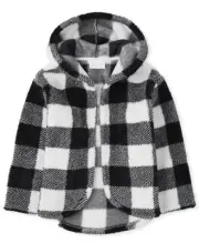CHILDREN’S Place Black White Buffalo Checkered Sherpa Hoodie SIZE XXL 16 NWOT