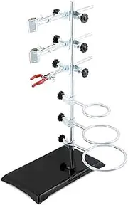 Laboratory stand kit, metal stand for laboratory use, with iron clips, flask clips and condenser stands, can be used to place flasks, condensers, asbestos nets and other chemical equipment.