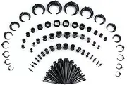 [Adramata] 80 Pieces Ear Gauges Stretching Kit Stretch Rods Set,14G-00G Tunnels Earrings Acrylic Tapers and Plugs Silicone Tunnels Ear Gauges Expander Set Ear Plugs Piercing Kit