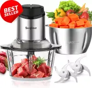 Food Processor with 2 Bowls (2L+2L), Bi-Level Blades, Mini Chopper