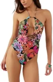 O'Neill Reina Tropical Santa Cruz Cut-Out One-Piece Swimsuit Junior XL cheeky