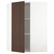 METOD corner wall cabinet with shelves, white/Sinarp brown, 68x37x100 cm