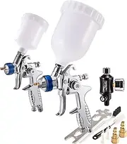 Dynastus 2 Paint Gun Set of High Performance HVLP Air Spray Guns, Complete Spraying for Primer, Finish Coats and Touch-Up
