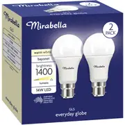 Mirabella LED GLS BC 14W 1400lm Warm White 2 pack
