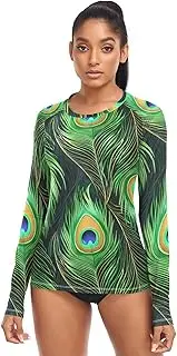 [RPLIFE] Detailed Peacock Feathers Women's Long Sleeve Running Top, Summer SPF Shirt