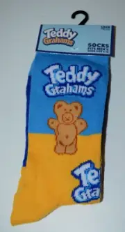 Teddy Grahams Crew Socks Men's (6-12 Shoe Size) Blue Yellow Brown White 1 Pair