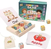 AXEL Adventures Spelling Game for Kids, Montessori Educational Toy for 3+ Year Old Includes 8 Wooden Blocks and Illustrated Cards, Alphabet Learning Toy Boosts Brain Development, Hand-Eye Coordination