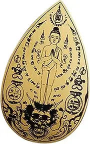 [Generic] Gold Thai Amulet - Thai Buddha Holy Charm Amulet Gold Card - Lucky Sign Scripture Runes, Collectibles Necklace Charm, Religious Decor for Health Wealth