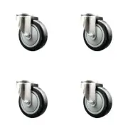 4 Inch 316SS Black Polyurethane Wheel Swivel Bolt Hole Caster Set Service Caster