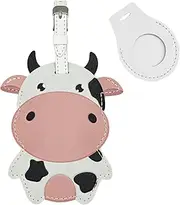 XEEWEN Cute Airtag Luggage Tag Holder, Leather Travel Suitcase Tracking Case for Apple Airtag (Cow)
