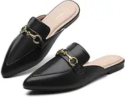 [CicoMuin] Buckle Mules for Women Pointed Toe Backless Flat Mules Slip on Slides Loafer Shoes
