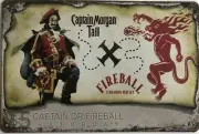 CAPTAIN MORGAN FIREBALL Garage Rustic Look Vintage Tin Signs Man Cave Shed Bar