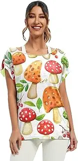 [RPLIFE] Cute Mushrooms White Ladies Batwing Tops Off Shoulder Top, Date Night Tops Women