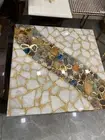 White Quartz and Agate Dining Table Top Rectangle Resin Reception Table