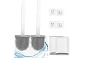 Silicone Toilet Brush-Soft Flat with Holders,Toilet Brush and Holder Set Wall Mounted and Standing (2 White)