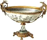 Fruit And Produce Storage Basket Ceramic Fruit Bowl Chinese Style Retro High Foot Creative Decor Fruit Plate Home Living Room Decoration Porcelain Fruit Dish Copper Base Candy Bowl Suitable For Kitche