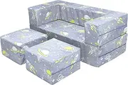 fond + found Kids Couch, Glow in The Dark Modular Kids Explore Sofa for Toddler 3 in 1 Fold Out Kids Toddler Sofa, Convertible Plush Toddler Couch with Washable and Durable Covers