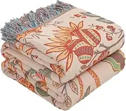 Boho Fall Throw Blanket for Bed，100% Ultra Cotton Soft Breathable Bed Throw Floral Printed Farmhouse Decor Rustic Bed Throws for Couch Sofa Quilt 60" x 80"-Orange& Sage Green