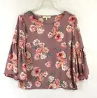 Wishful Park / Mauve Floral 3/4 Flowy Bell Sleeve Chiffon Blouse NWT / Size L