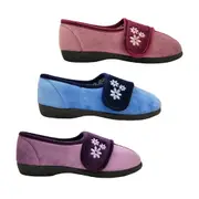 Panda Ezalia Ladies Slippers 2 Tone Soft Velour Upper Adjust Tab Floral