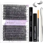 Lash Extension Kit Lash Clusters Kit D Curl Cluster Lashes 40+50D Individual Lash with Lashes Bond and Seal Applicator Lashed Glue Remover Brush Eyelash Clusters