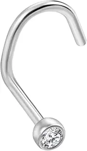 [NORO OLO] 20g/18g Titanium Classical Nose Screw Stud Hook Corkscrew Nostril Rings Piercing Jewellery for Women