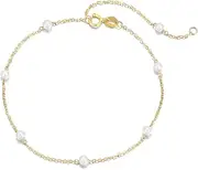 [KECHO] 14k Gold Pearl Anklets Bracelets Link Chain 8.5+2 in Bracelets Jewelry Gifts for Women, 10.5, K金, Pearl