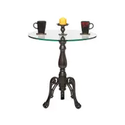 Lirash Large Round Glass Side End Table with Candle Holder Top