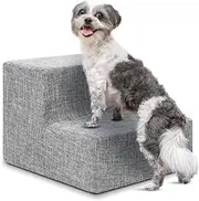 Best Pet Supplies Dog Stairs & Steps - Foam Steps for Small Dogs & Cats, Non-Slip Indoor Balanced Pet Step Support, Dog Ramp, No Assembly, Ash Gray Linen, 2-Step (12-inch Height)