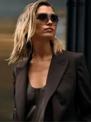 Reiss Chocolate Evelyn Wool Blend Double Breasted Suit Blazer (E26368) | $545