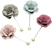 [WRITWAA] Fashionable Mens Brooch Pin Set 4pcs Suit Flower Corsage Lapel Pins for Wedding Office