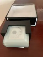 Set of Four Clear Coasters With Inserts To Add Personal Pictures, And Holder