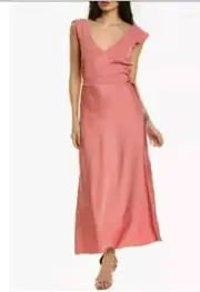 NWT Ted Baker Neomi V-Neck Bias Cut Midi Dress Dusky Pink Size 5 TB/US 10 #0144