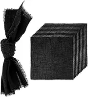uxcell 12Pcs Handmade Cloth Napkins, 16.5x16.5 Inch Cotton Napkins with Fringe Square Rustic Table Napkin for Wedding Party Dinner Table Decor Bridal Shower, Black